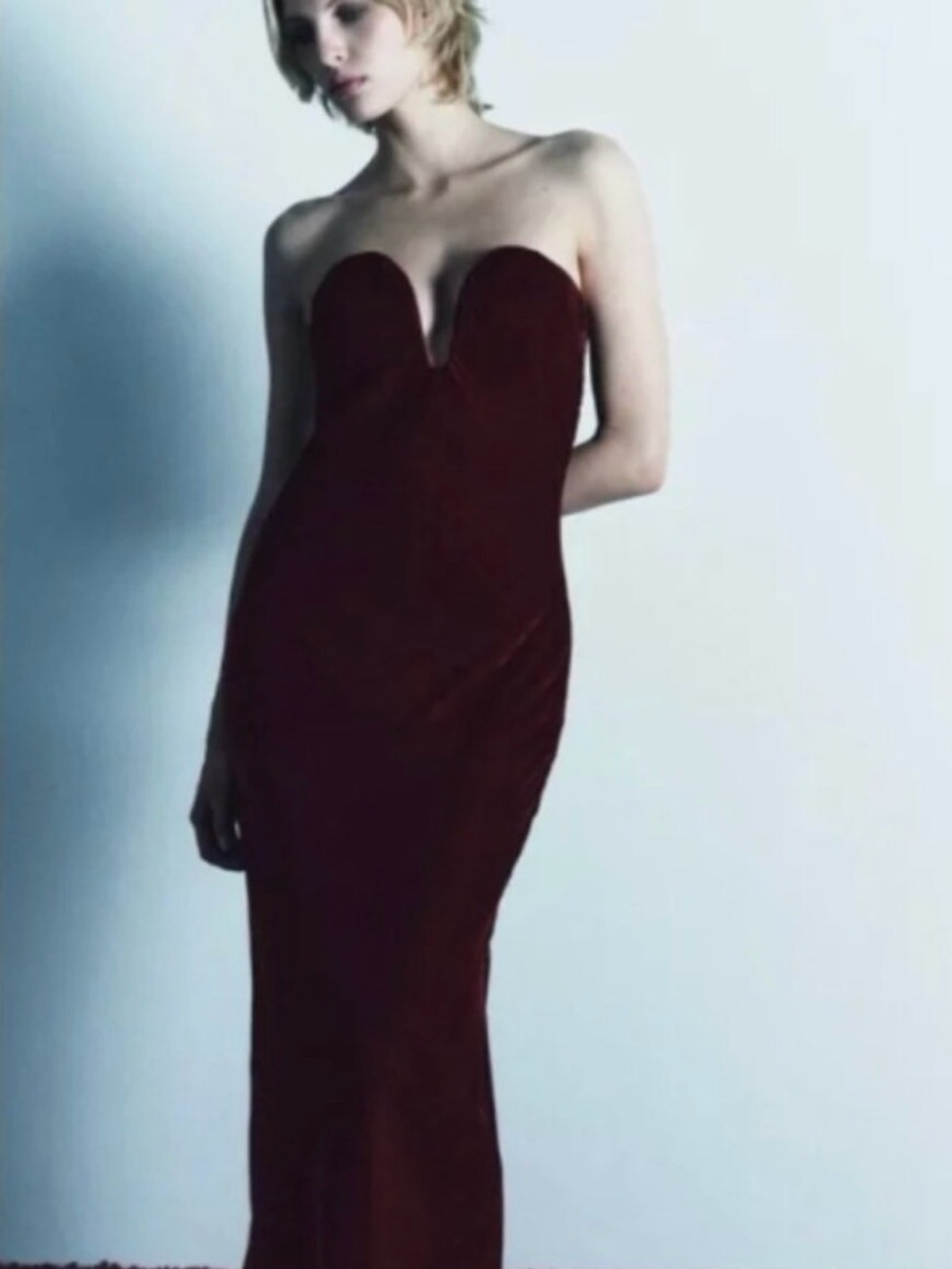 Zara Strapless Velvet Gown in Deep Wine